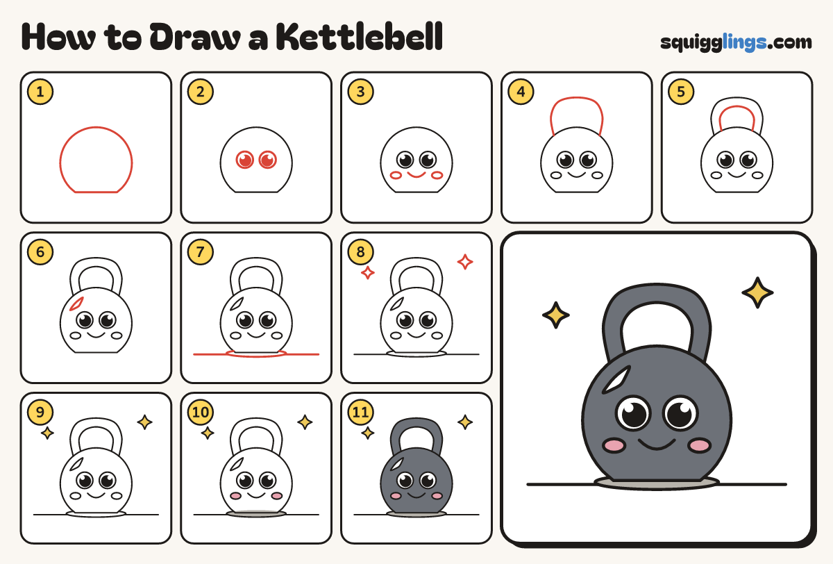 How to Draw a Kettlebell step by step: all 11 steps in one picture