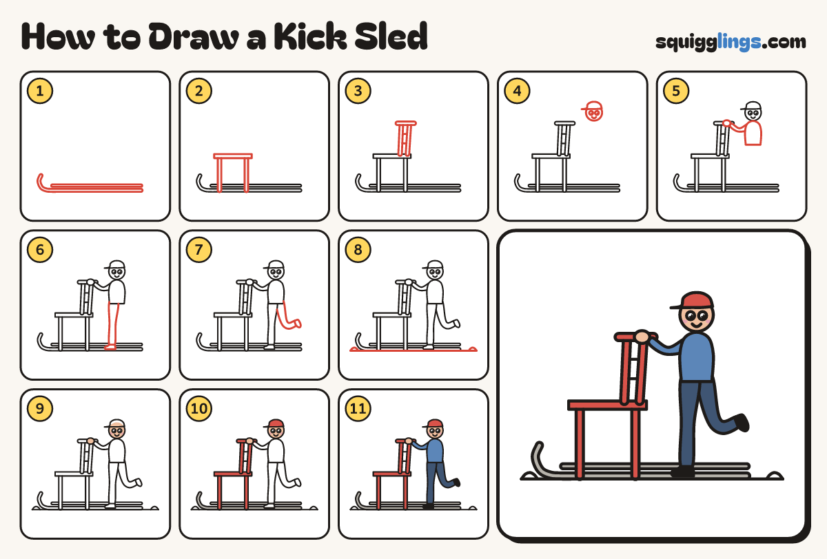 How to Draw a Kick Sled step by step: all 11 steps in one picture