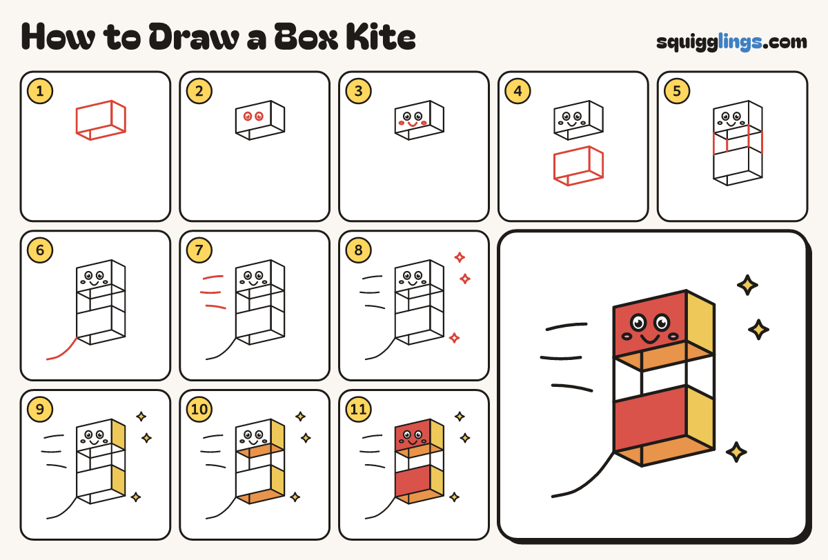 How to Draw a Box Kite step by step: all 11 steps in one picture