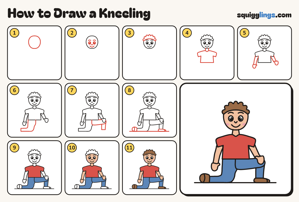 How to Draw a Kneeling step by step: all 11 steps in one picture