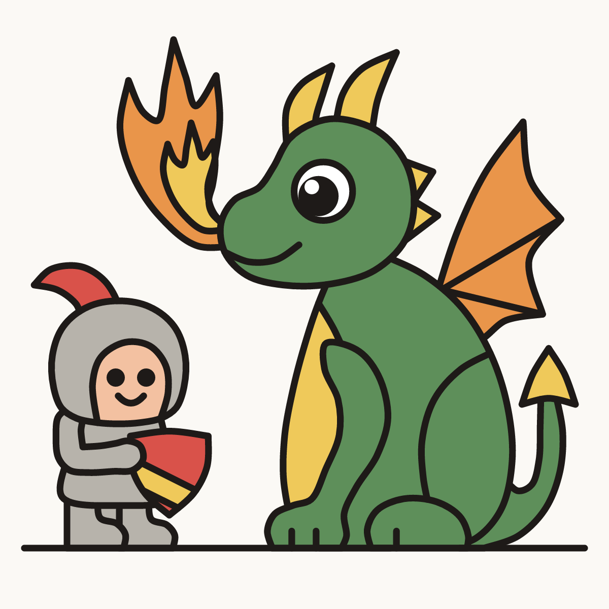 Finished drawing of a knight and dragon