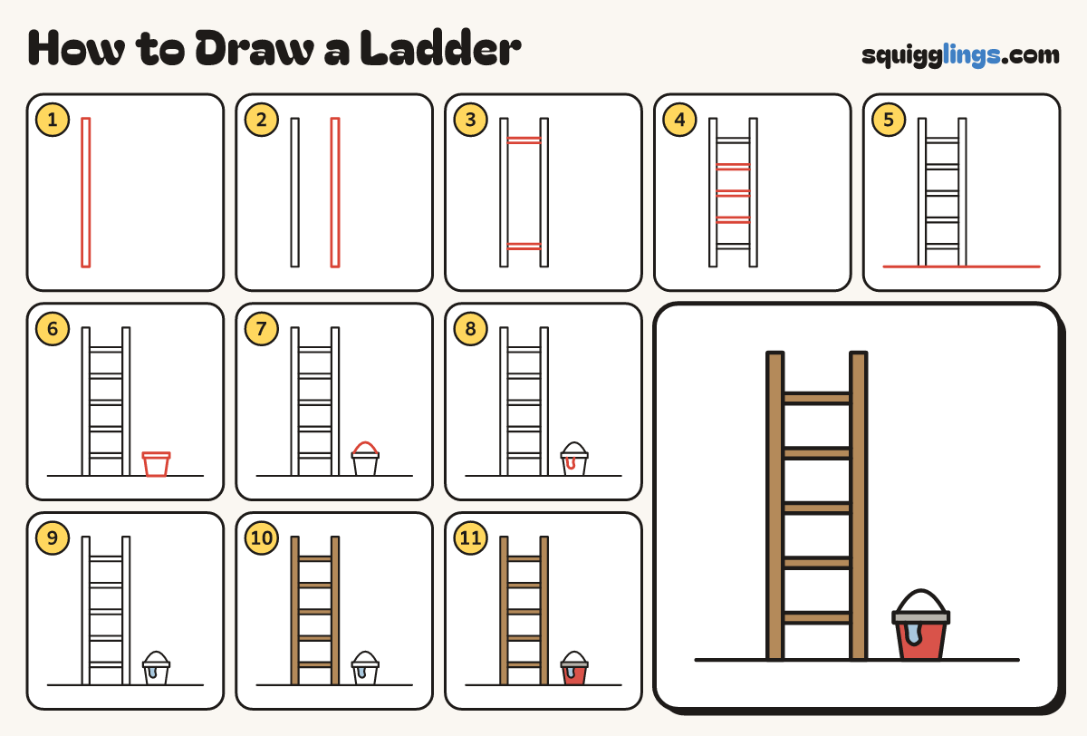 How to Draw a Ladder step by step: all 11 steps in one picture