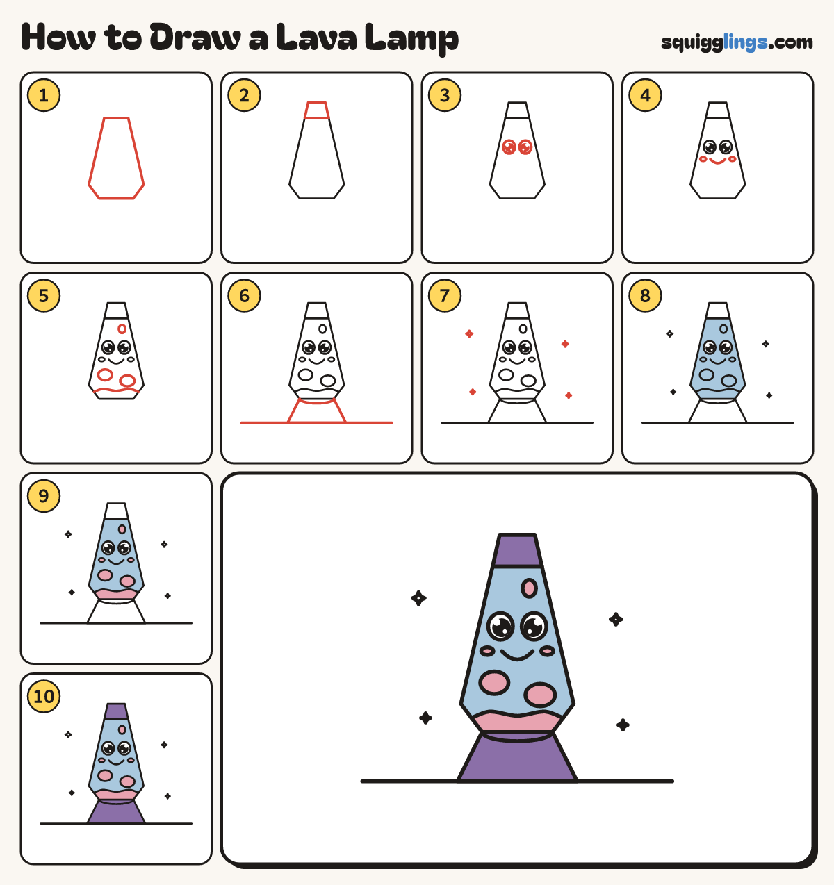 How to Draw a Lava Lamp step by step: all 10 steps in one picture