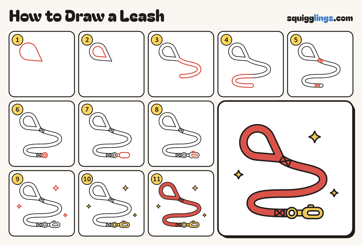 How to Draw a Leash step by step: all 11 steps in one picture