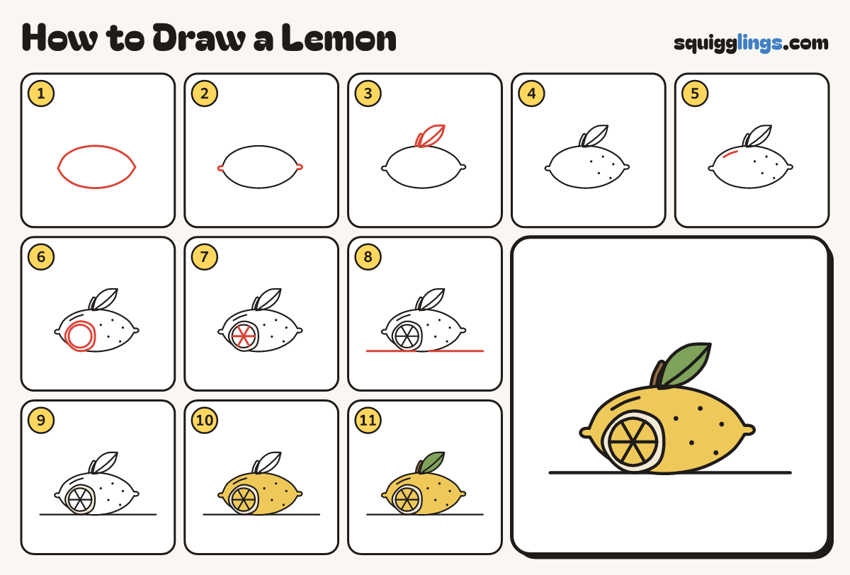 How to Draw a Lemon step by step: all 11 steps in one picture