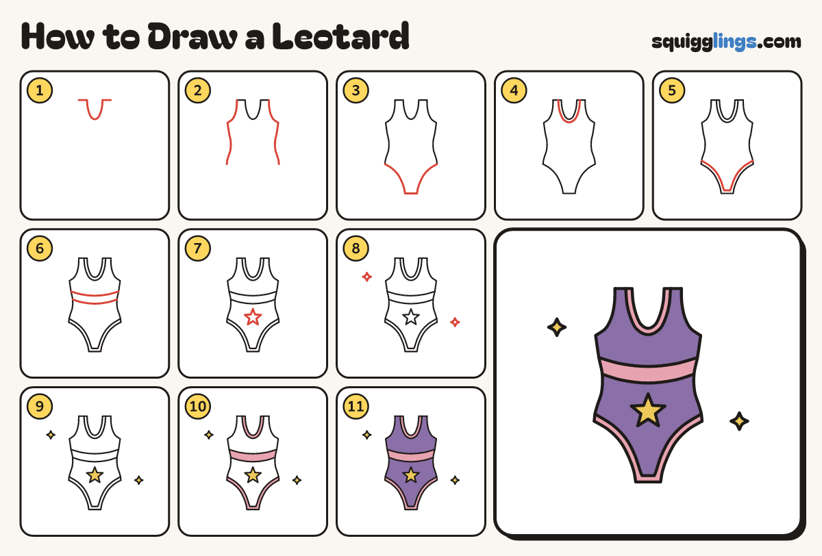 How to Draw a Leotard step by step: all 11 steps in one picture