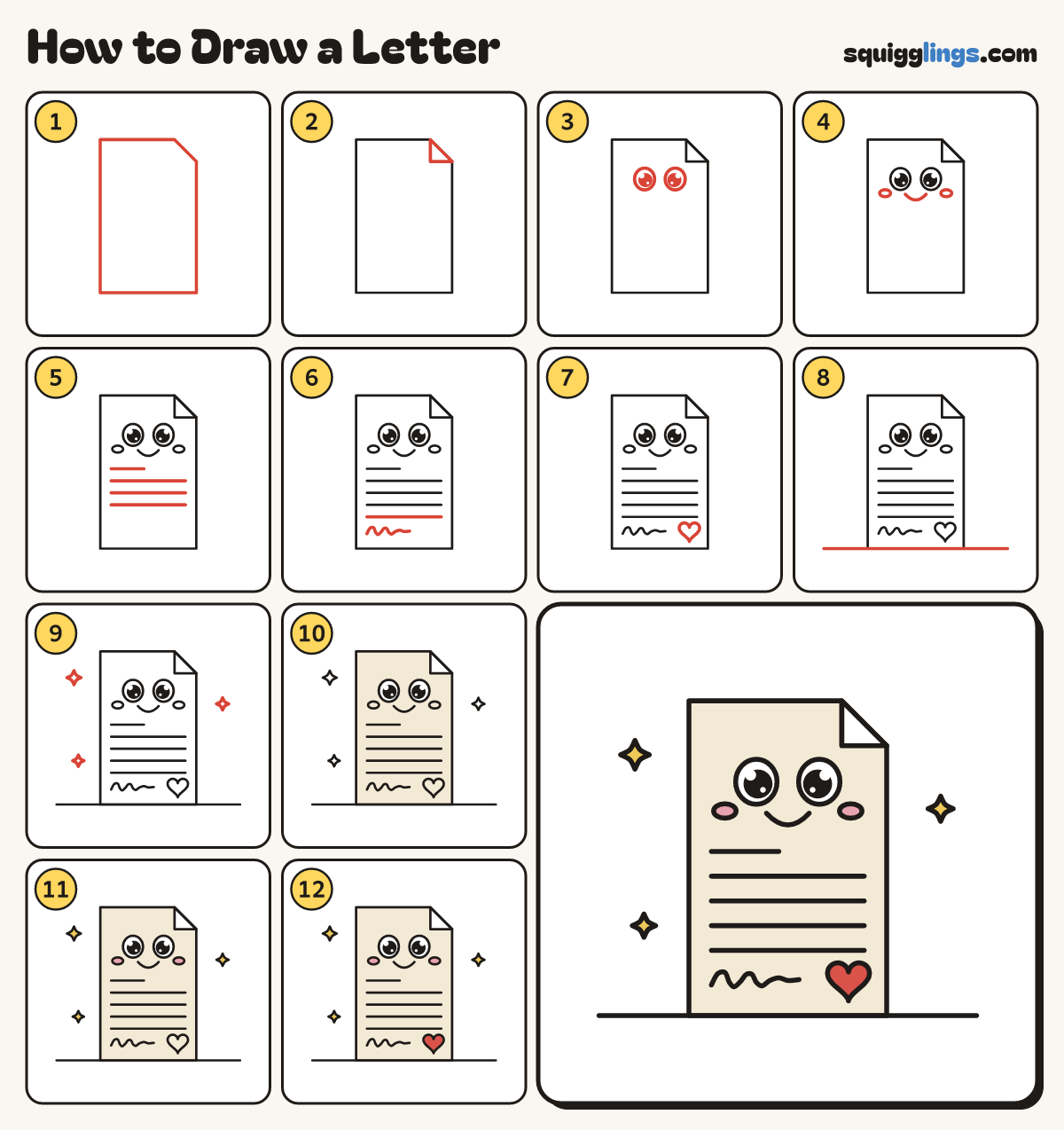 How to Draw a Letter step by step: all 12 steps in one picture