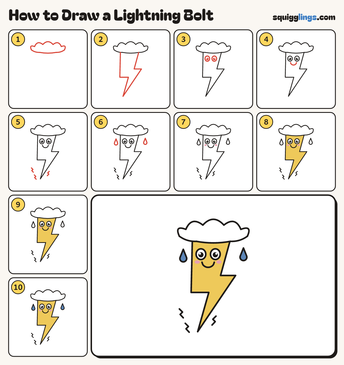 How to Draw a Lightning Bolt step by step: all 10 steps in one picture