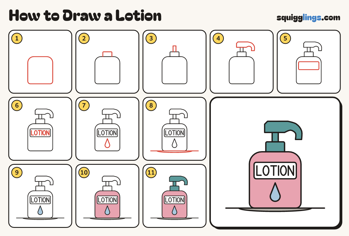 How to Draw a Lotion step by step: all 11 steps in one picture