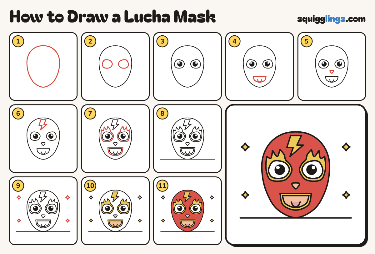 How to Draw a Lucha Mask step by step: all 11 steps in one picture