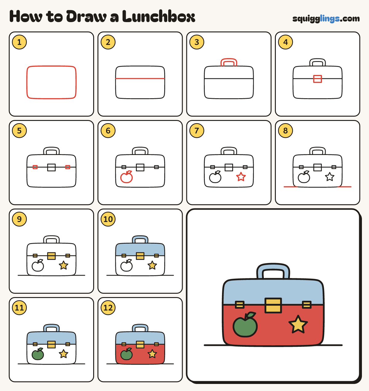 How to Draw a Lunchbox step by step: all 12 steps in one picture