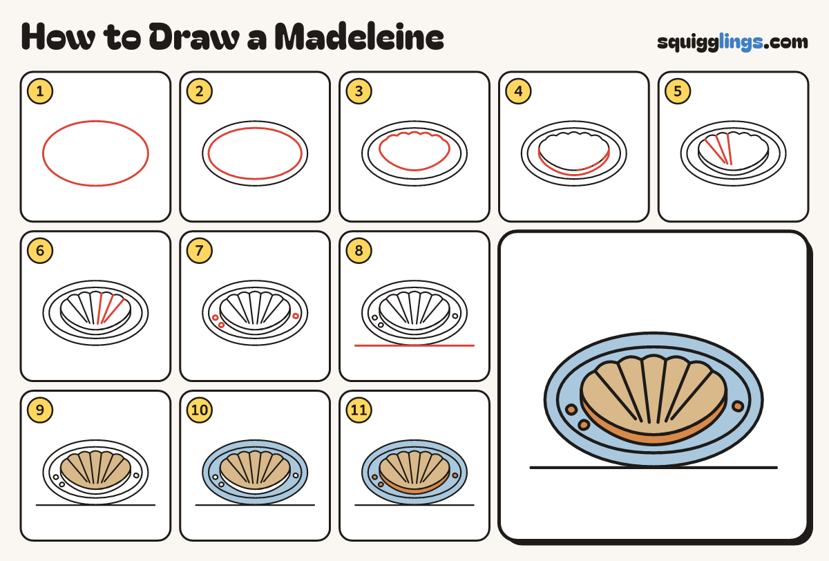 How to Draw a Madeleine step by step: all 11 steps in one picture