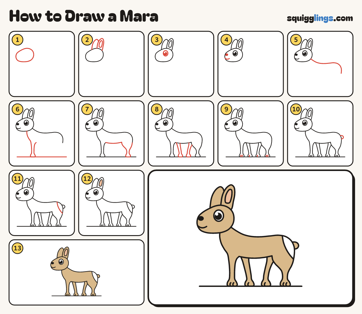 How to Draw a Mara step by step: all 13 steps in one picture