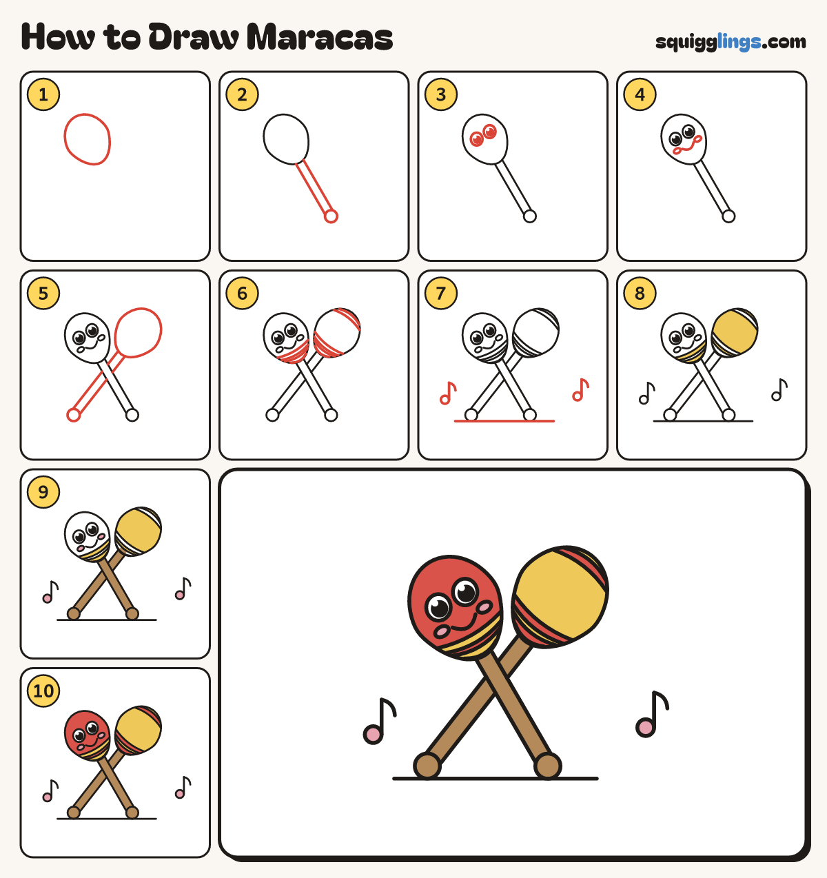 How to Draw Maracas step by step: all 10 steps in one picture