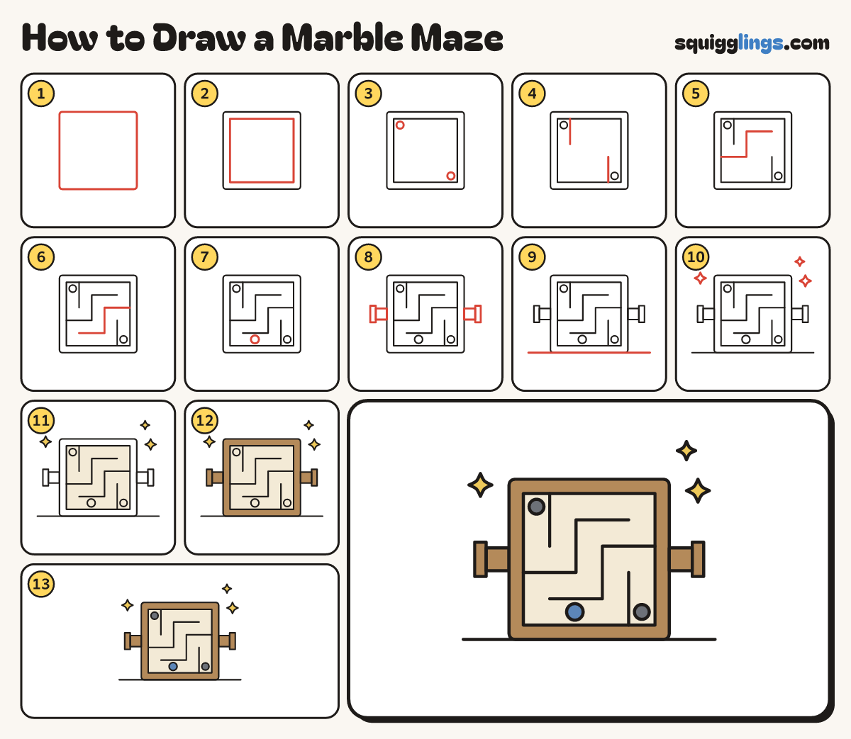 How to Draw a Marble Maze step by step: all 13 steps in one picture