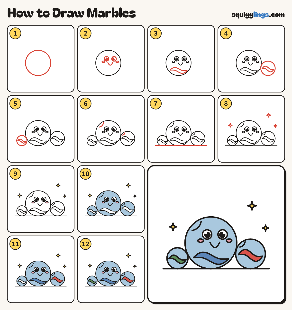 How to Draw Marbles step by step: all 12 steps in one picture