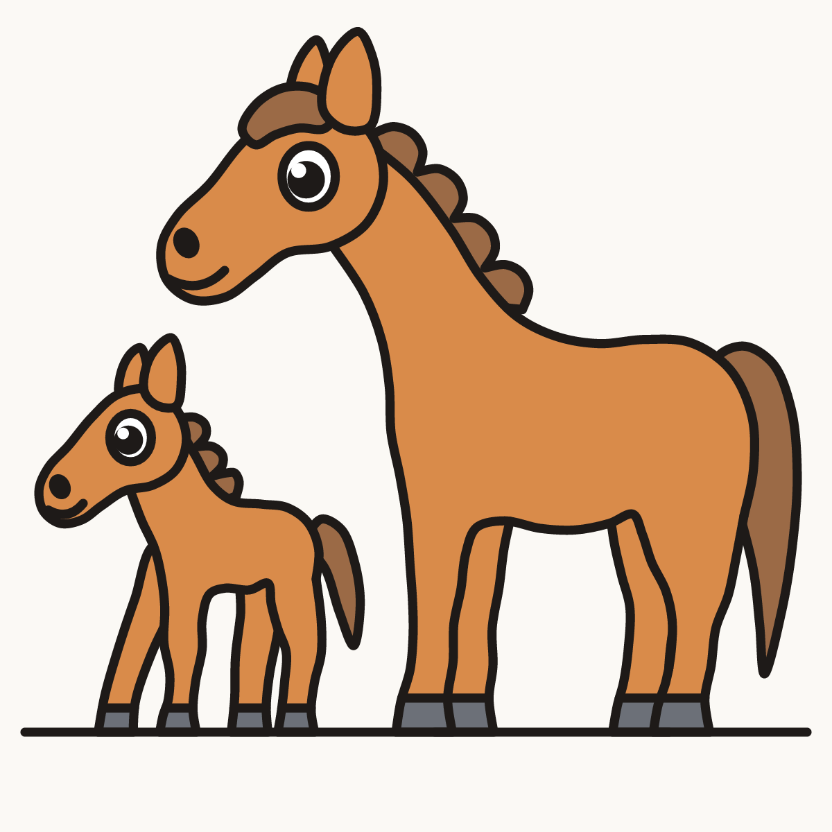 Finished drawing of a mare and foal
