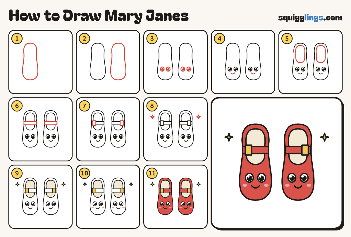 How to Draw Mary Janes step by step: all 11 steps in one picture