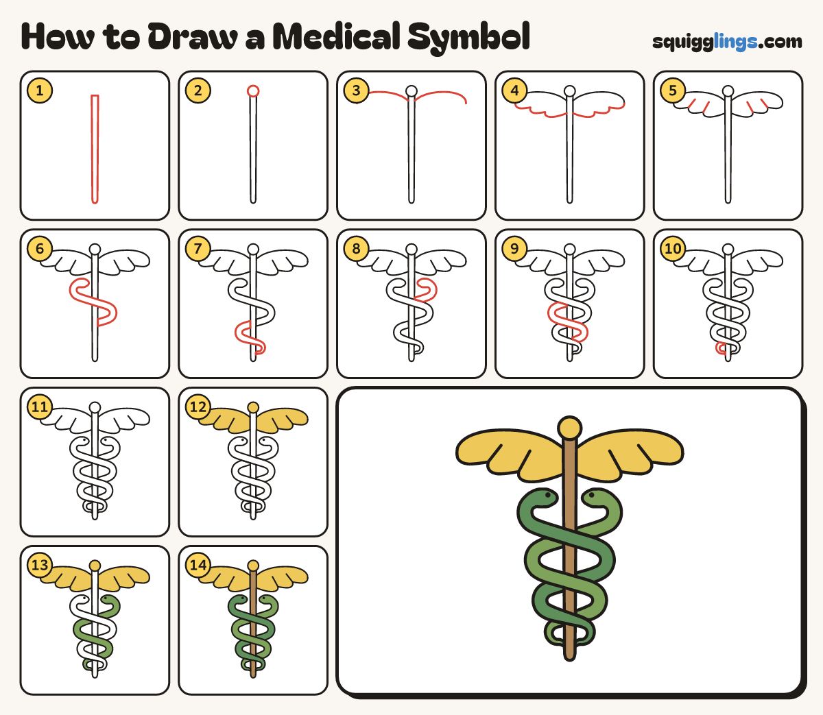 How to Draw a Medical Symbol step by step: all 14 steps in one picture