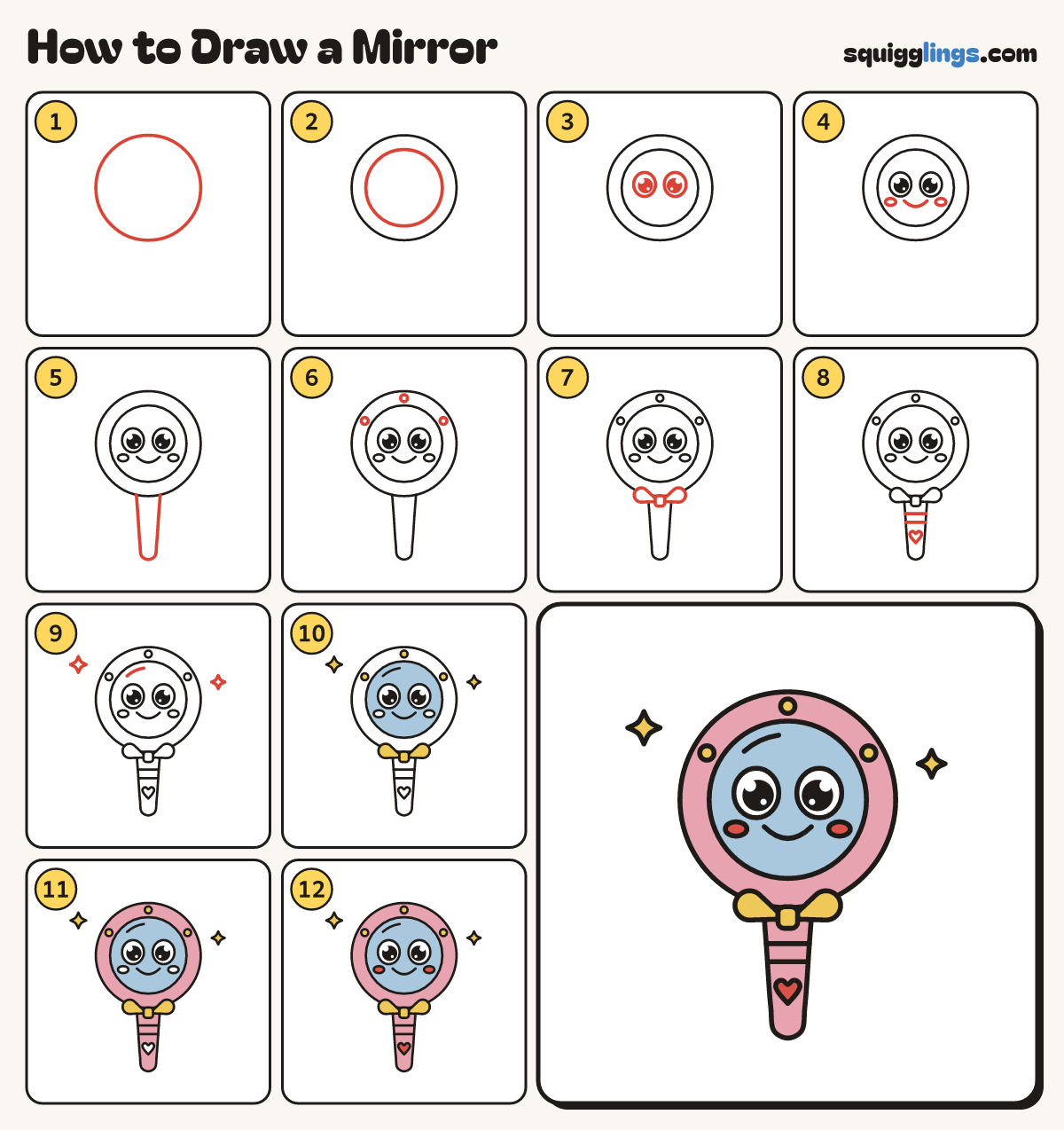 How to Draw a Mirror step by step: all 12 steps in one picture