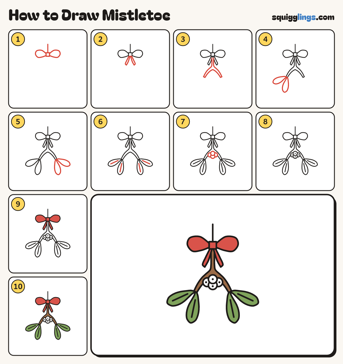 How to Draw Mistletoe step by step: all 10 steps in one picture