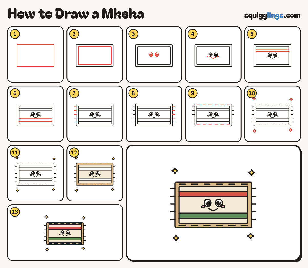How to Draw a Mkeka step by step: all 13 steps in one picture