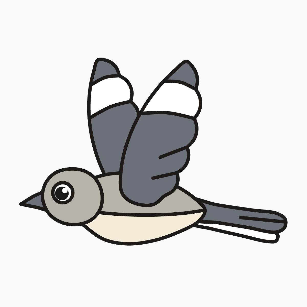 Finished drawing of a flying mockingbird