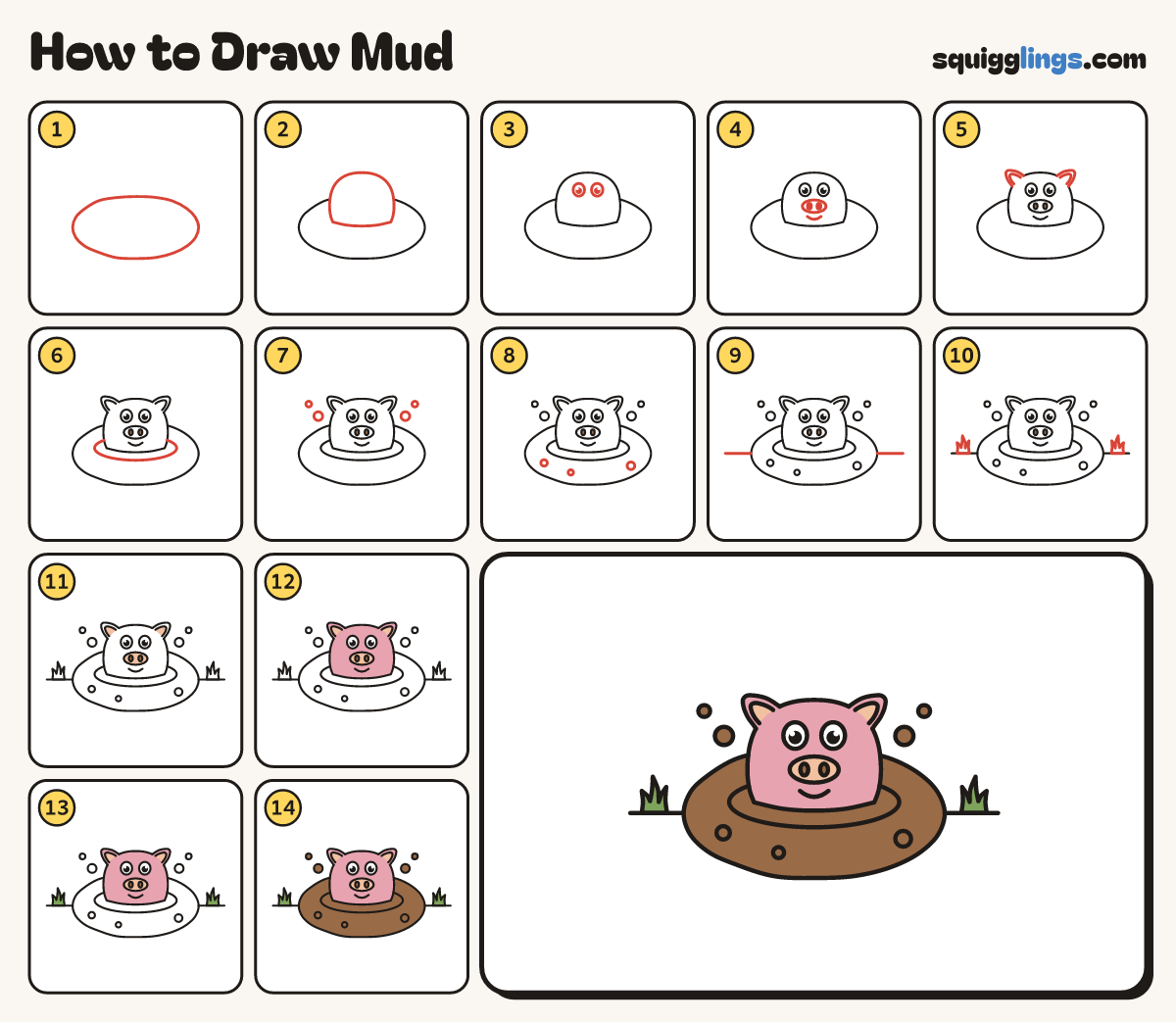 How to Draw Mud step by step: all 14 steps in one picture