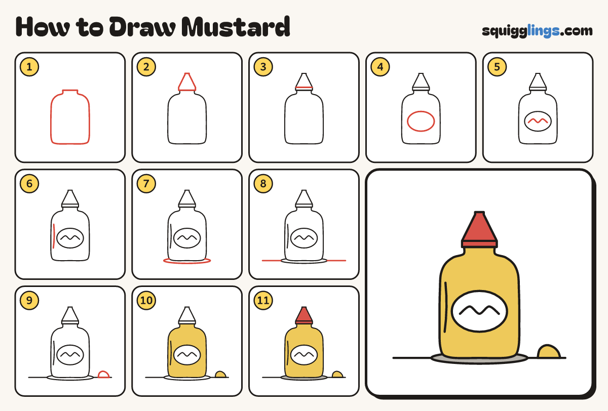 How to Draw Mustard step by step: all 11 steps in one picture