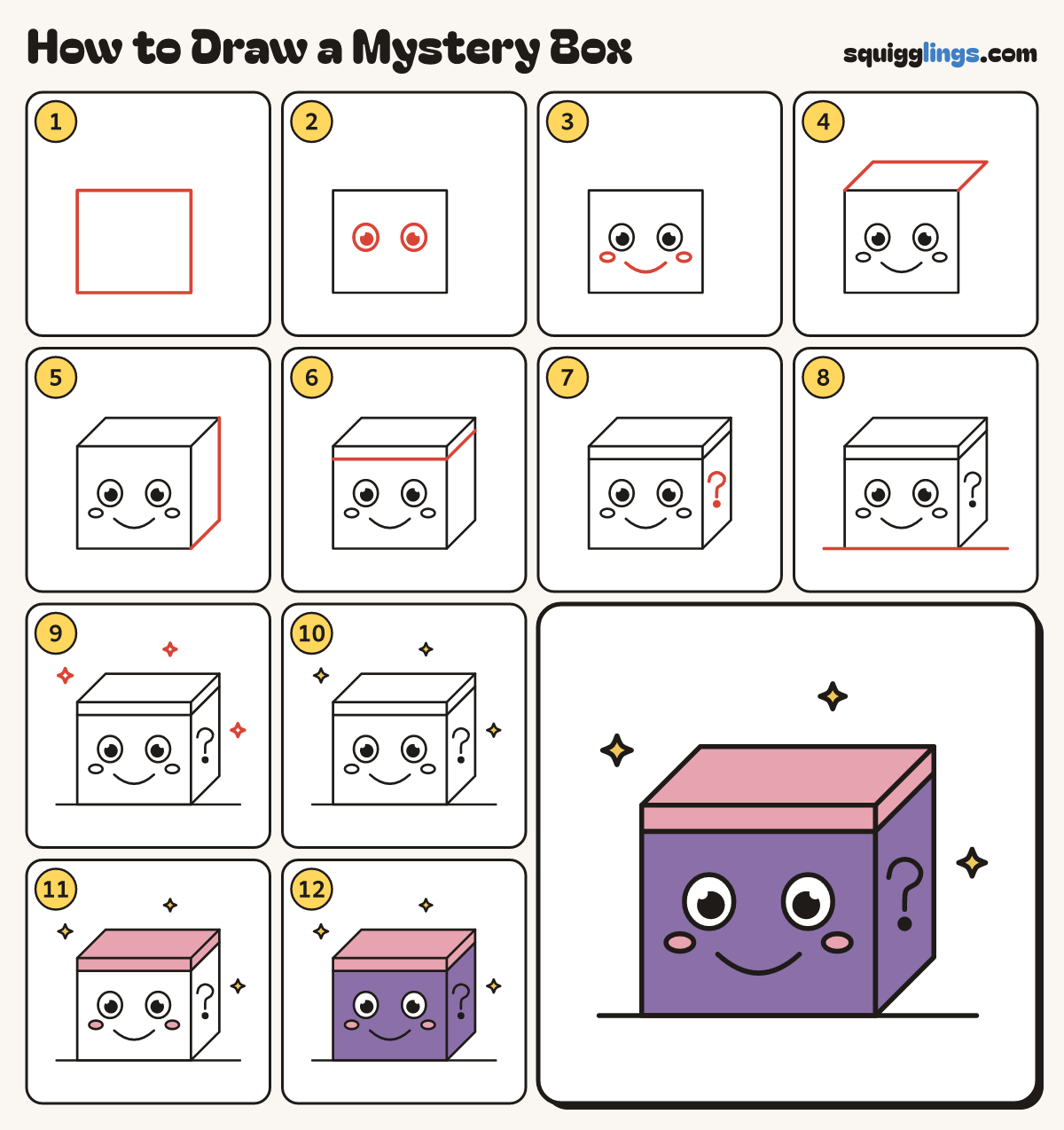 How to Draw a Mystery Box step by step: all 12 steps in one picture