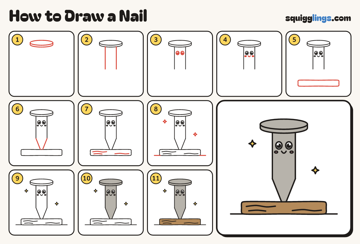 How to Draw a Nail step by step: all 11 steps in one picture