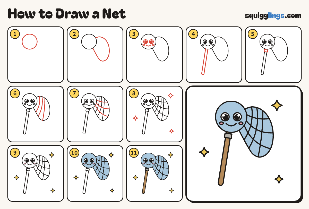 How to Draw a Net step by step: all 11 steps in one picture