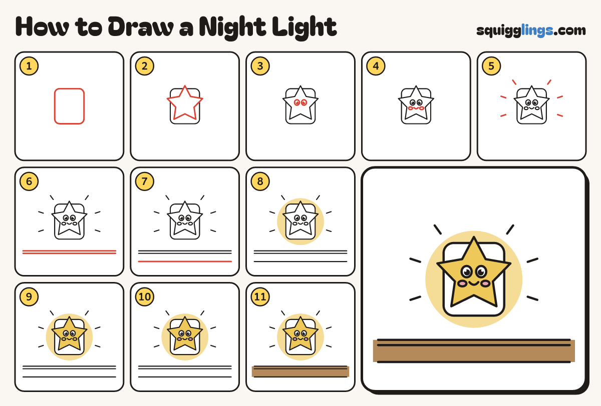 How to Draw a Night Light step by step: all 11 steps in one picture