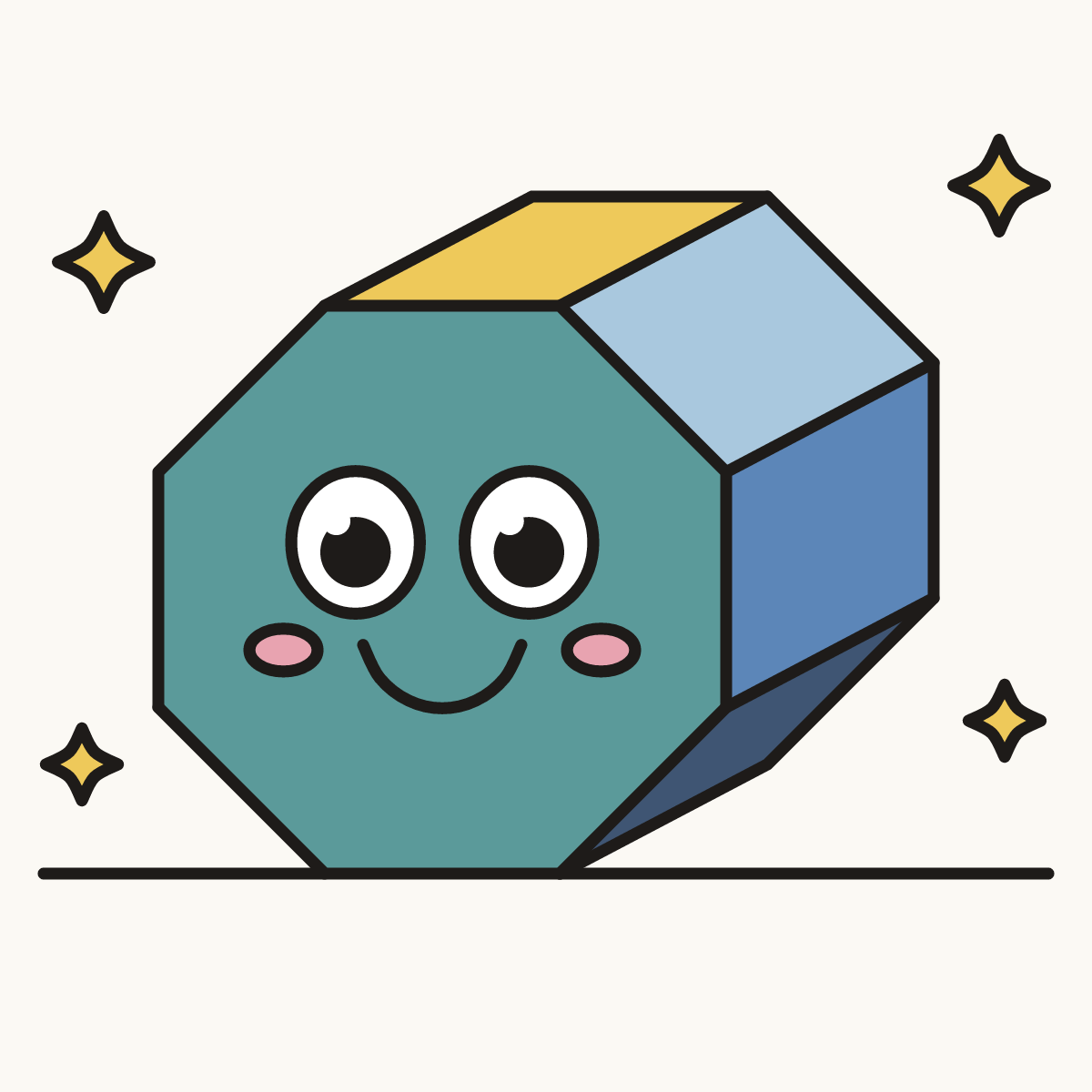 Finished drawing of an octagonal prism