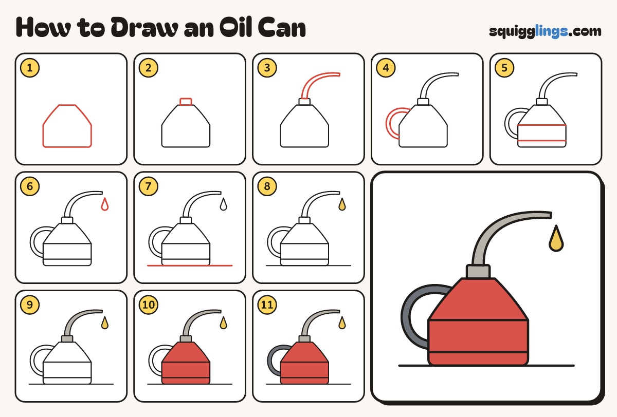 How to Draw an Oil Can step by step: all 11 steps in one picture