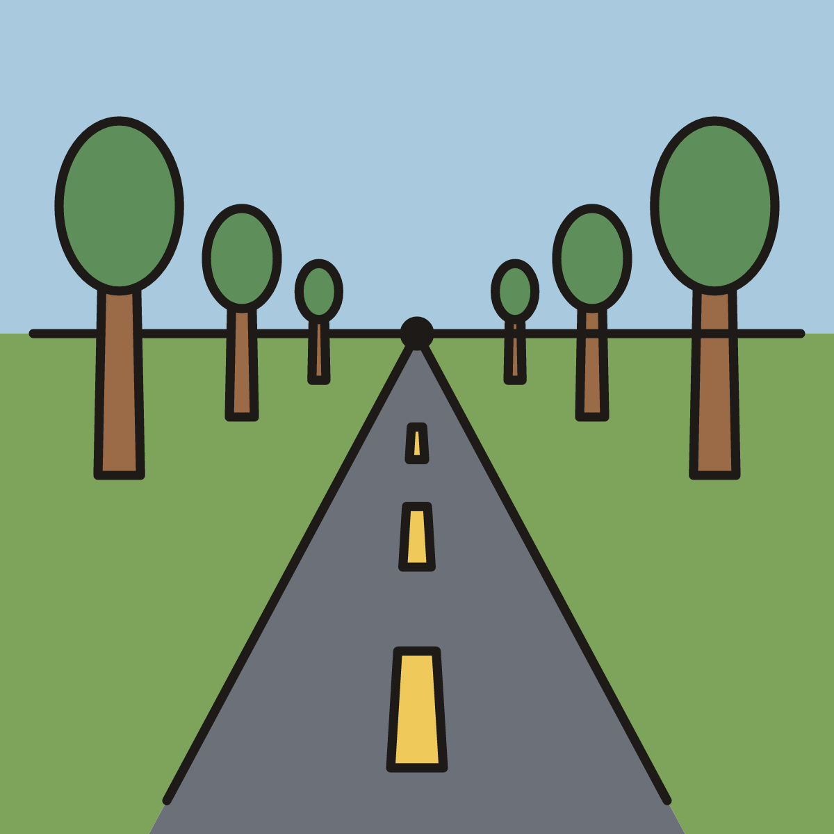 Finished drawing of a one point perspective