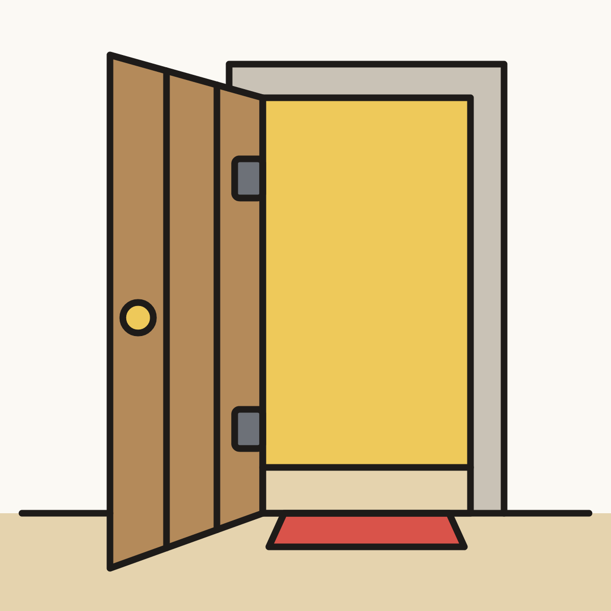 Finished drawing of an open door