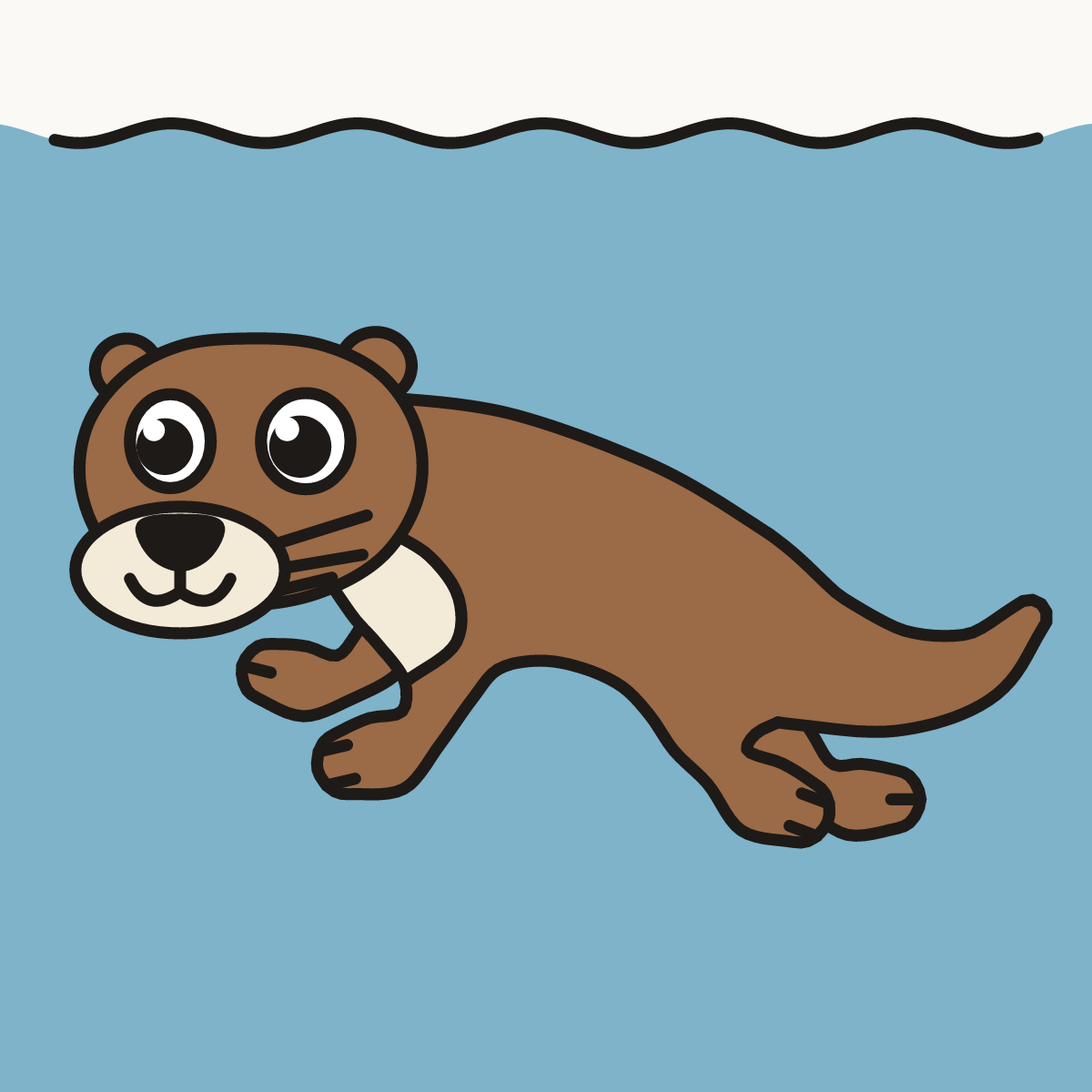 Finished drawing of an otter swimming