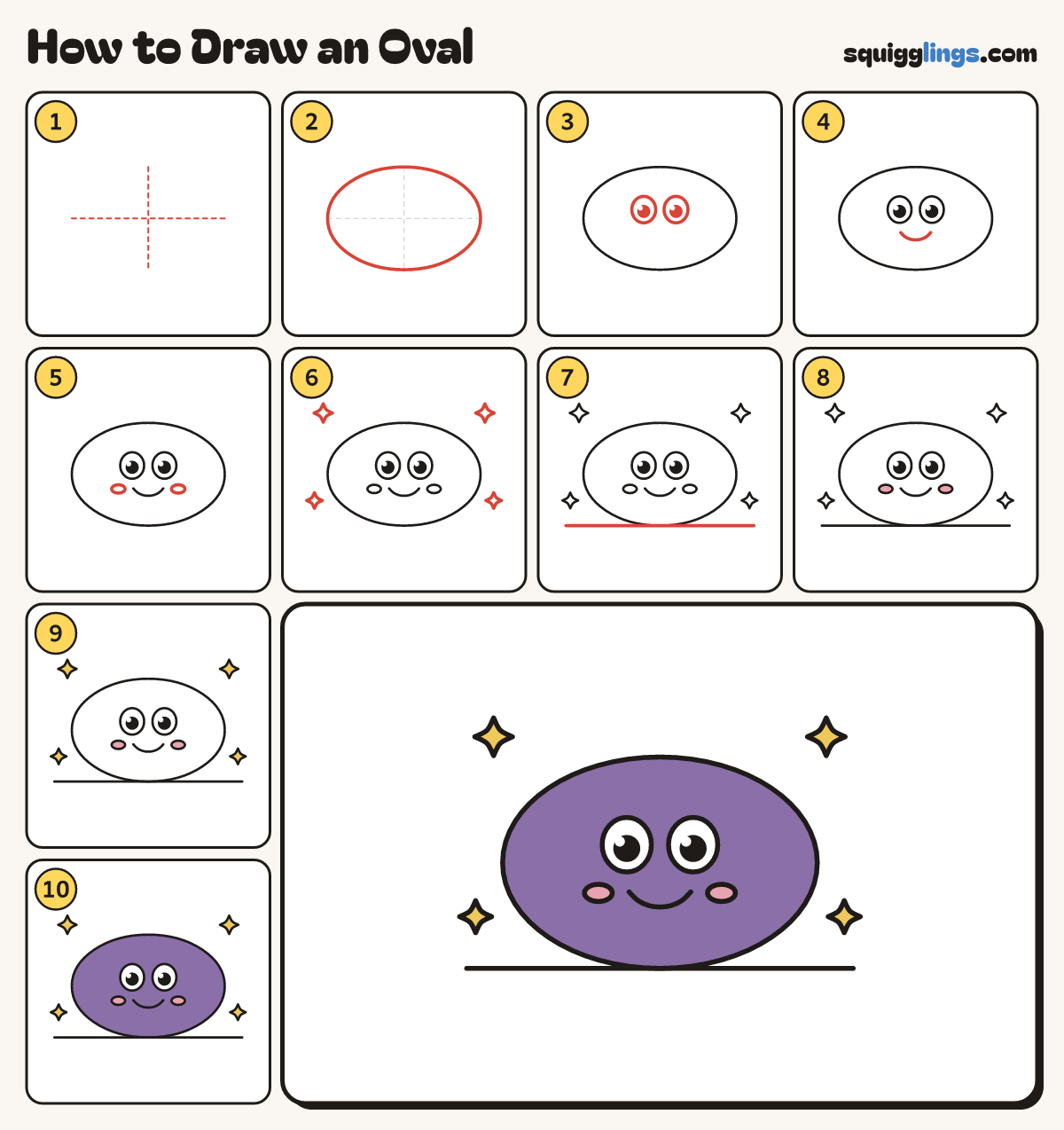 How to Draw an Oval step by step: all 10 steps in one picture