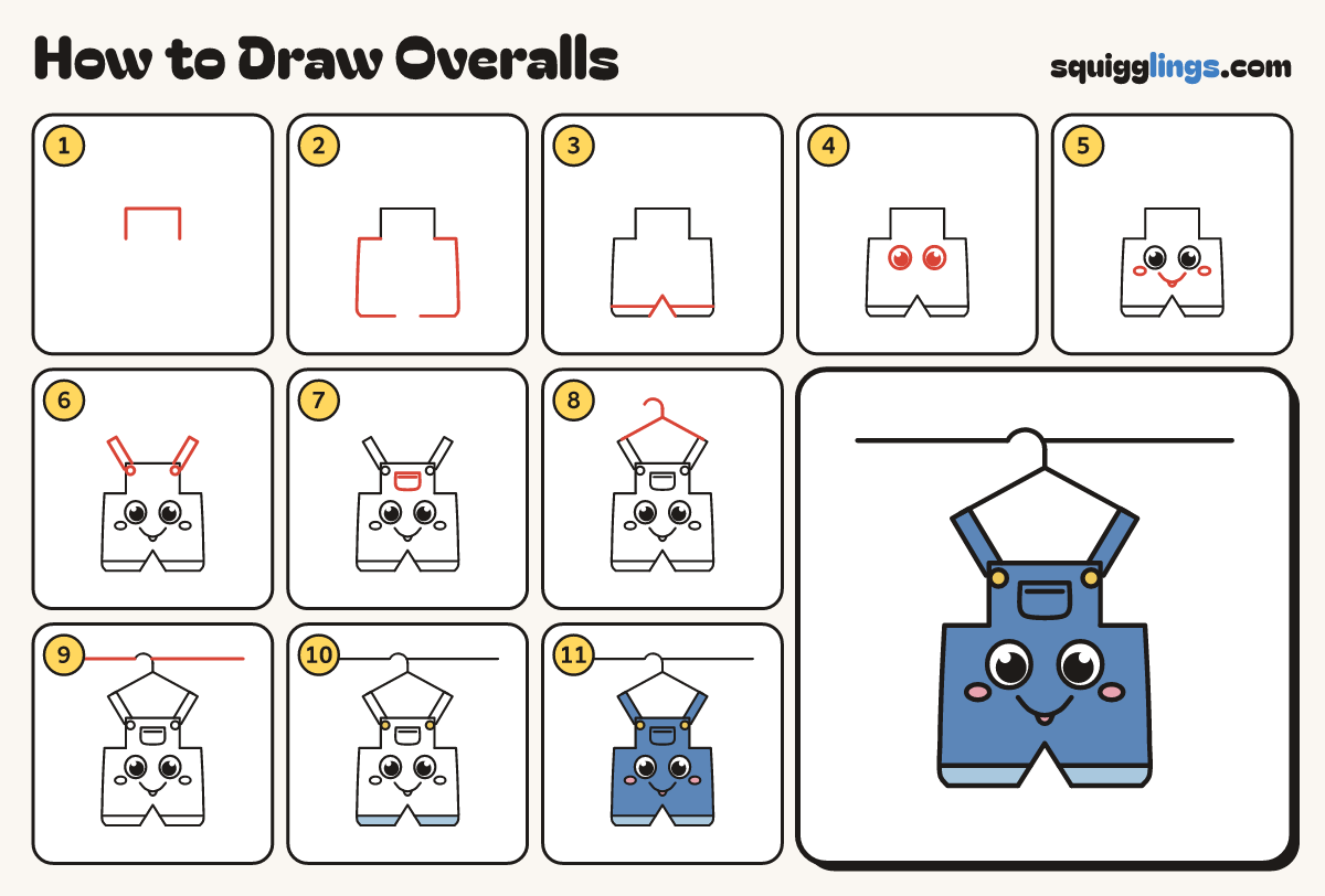 How to Draw Overalls step by step: all 11 steps in one picture