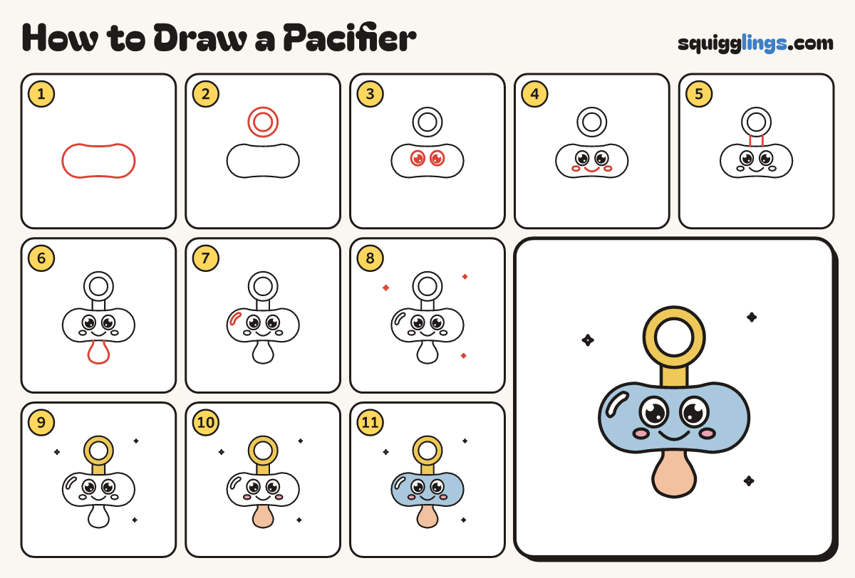 How to Draw a Pacifier step by step: all 11 steps in one picture