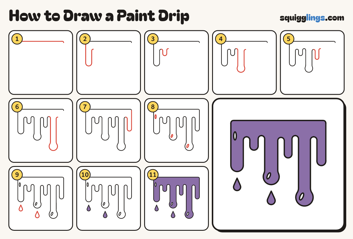 How to Draw a Paint Drip step by step: all 11 steps in one picture