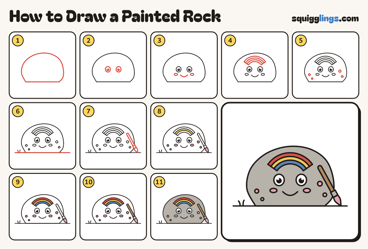 How to Draw a Painted Rock step by step: all 11 steps in one picture
