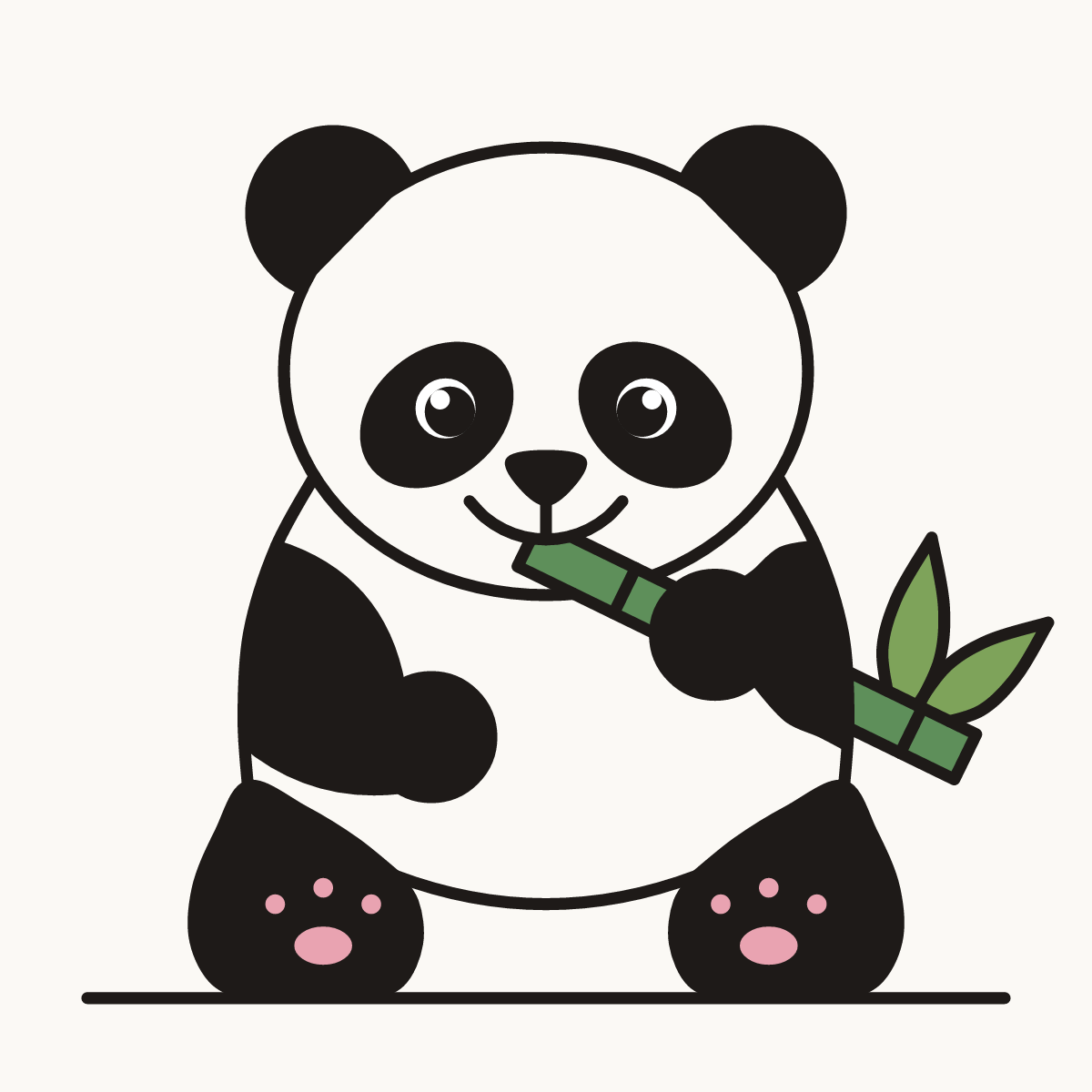 Finished drawing of a panda eating bamboo