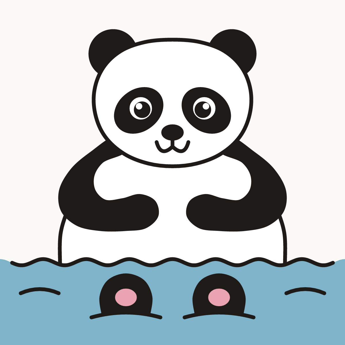 Finished drawing of a panda swimming