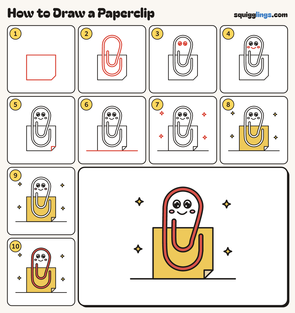 How to Draw a Paperclip step by step: all 10 steps in one picture