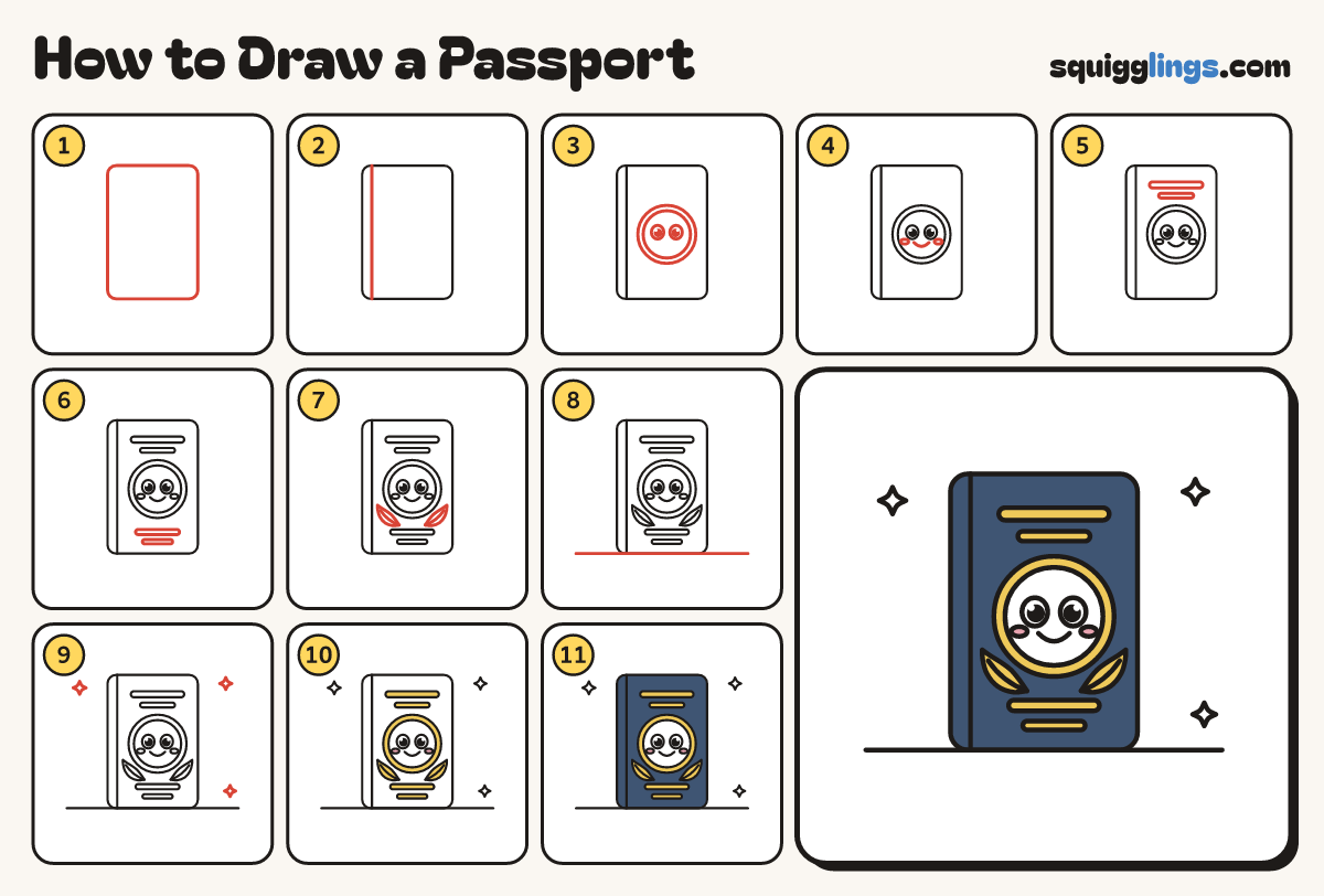 How to Draw a Passport step by step: all 11 steps in one picture
