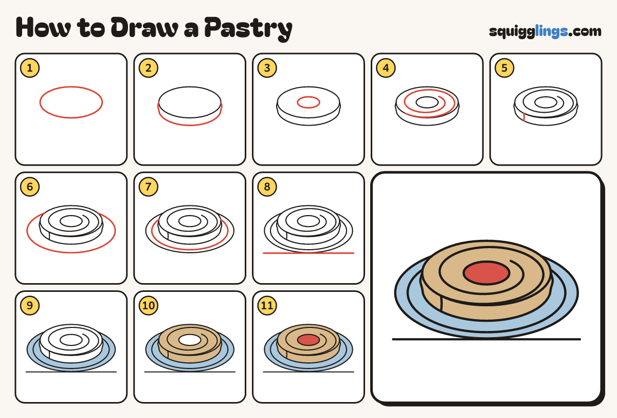 How to Draw a Pastry step by step: all 11 steps in one picture