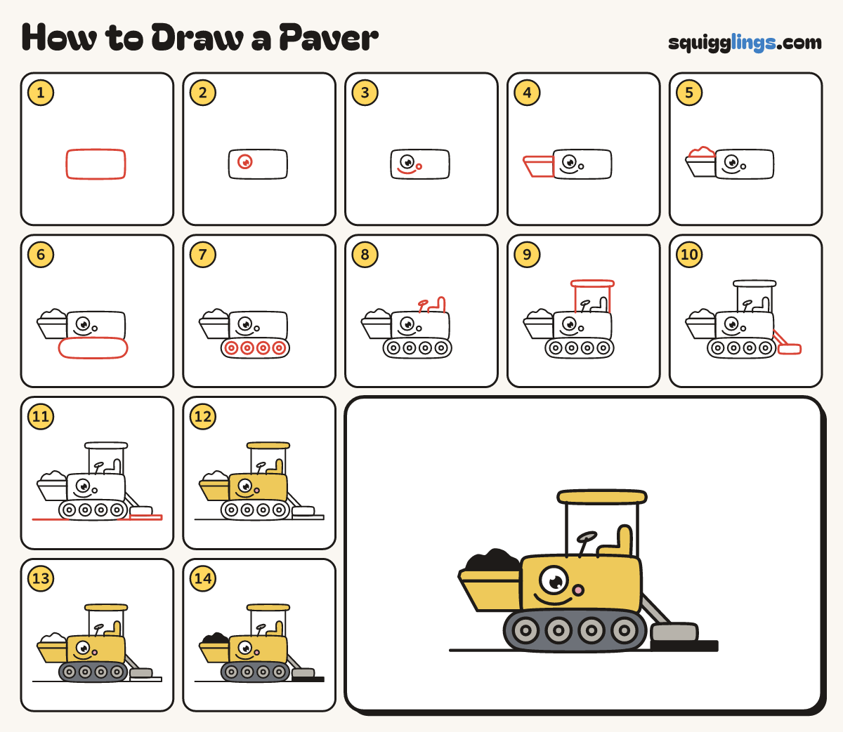 How to Draw a Paver step by step: all 14 steps in one picture