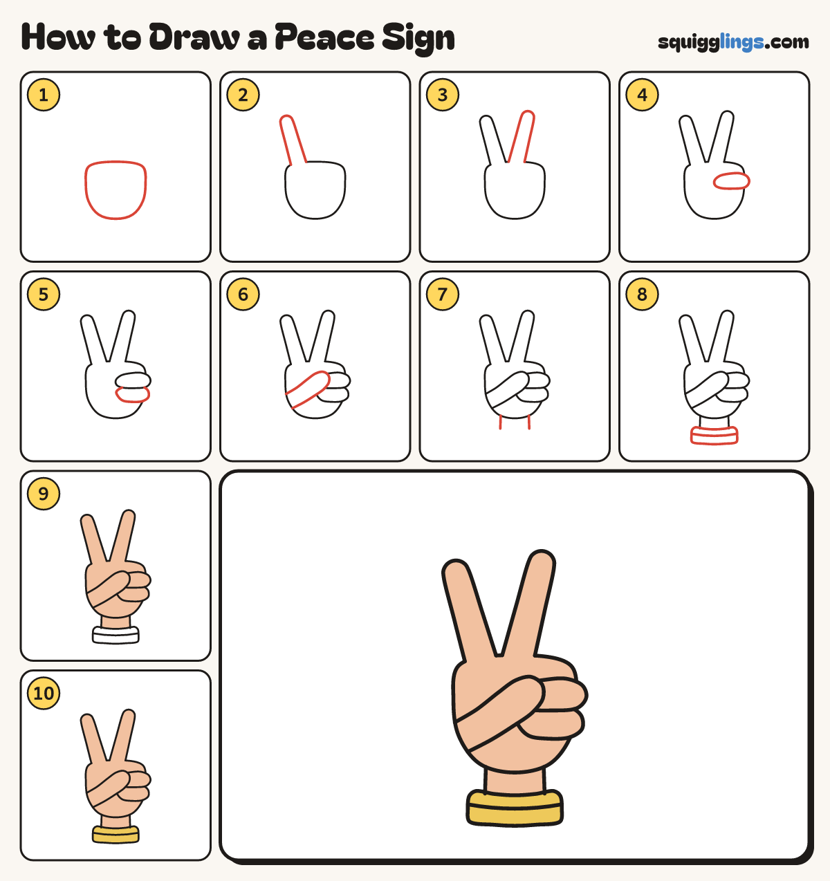 How to Draw a Peace Sign step by step: all 10 steps in one picture